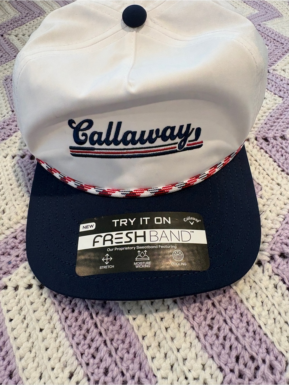 Callaway White Navy Adjustable Cap with Red Accent